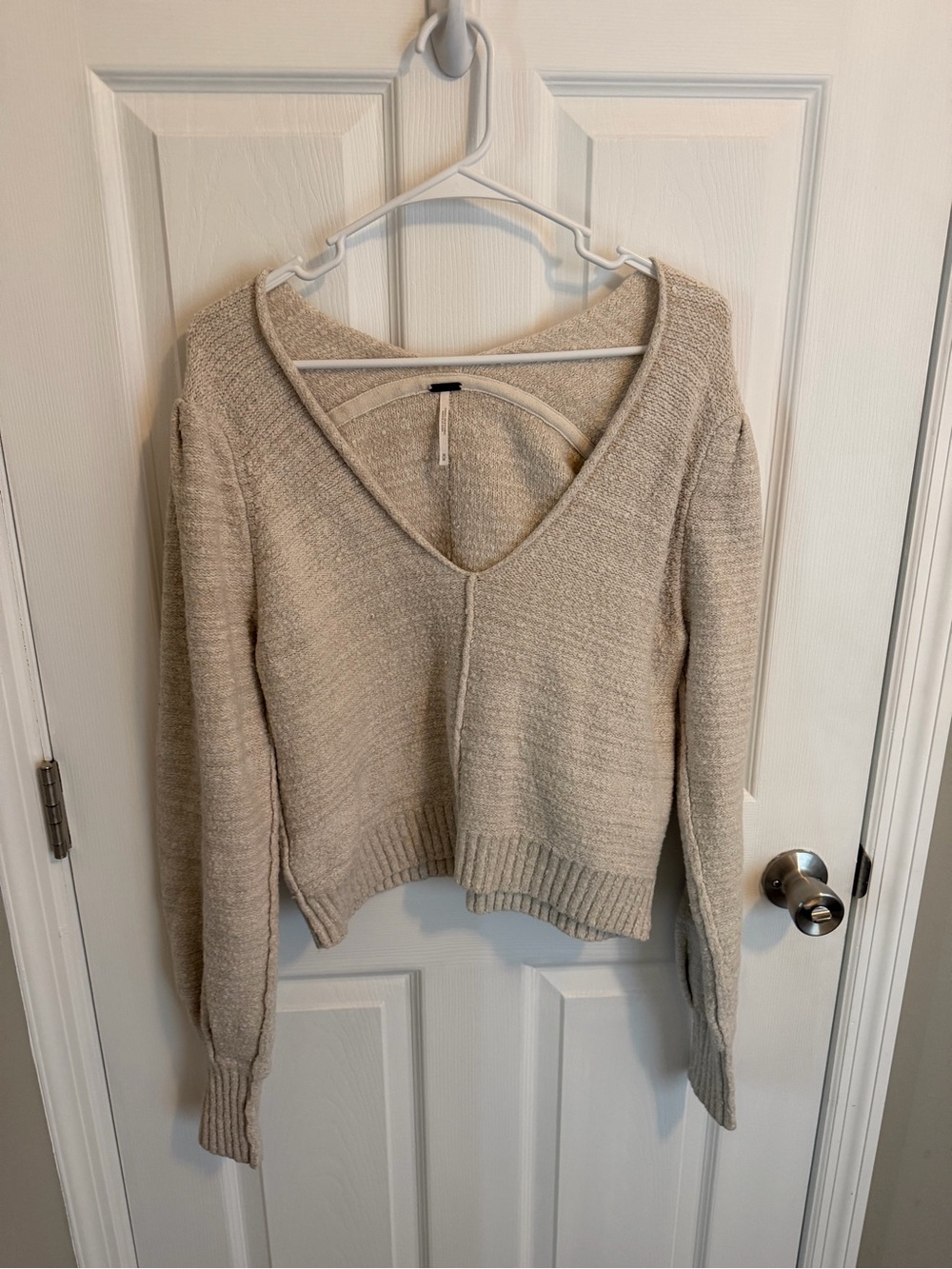 Free People V-Neck Cropped Knit Sweater - Cream